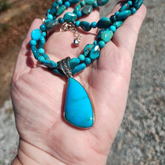 Jay King DTR Mine Finds Two Strand Turquoise Necklace with Pendant 925 Sterling - Picture 9 of 12